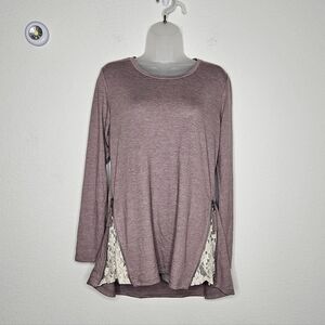 LOGO Lounge Tan Mauve Long Sleeve Tunic with Lace Inserts Zip Sides